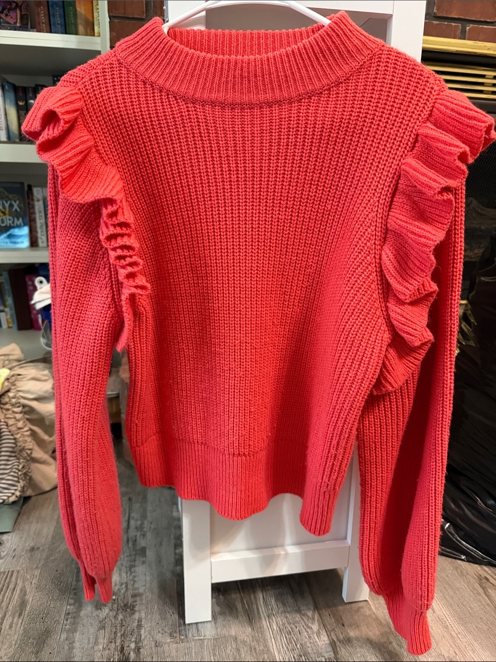 Love Riche Coral Ruffle-Trim Crewneck Sweater